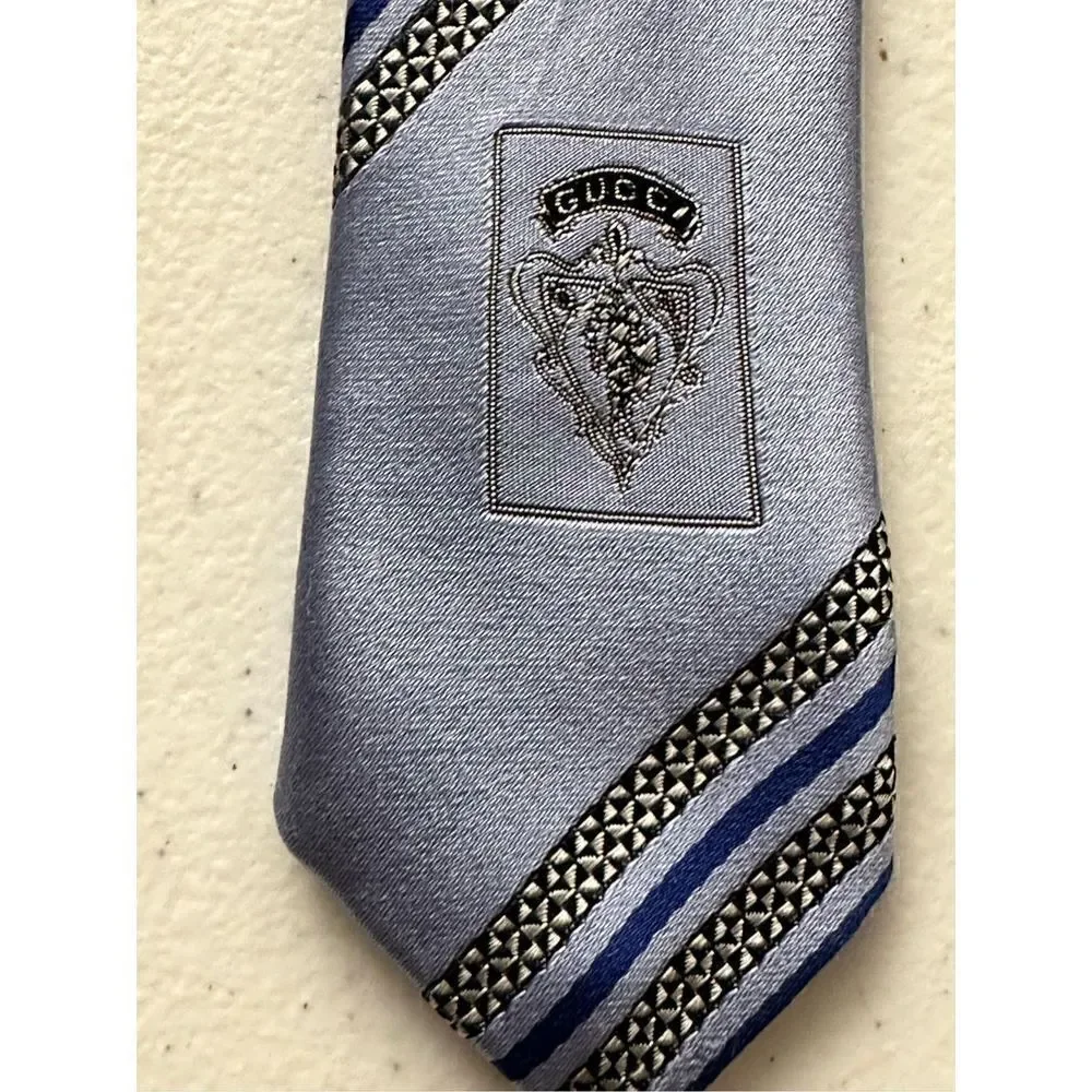 Gucci Blue, Pattern Print Silk Patterned Tie - Picture 2 of 7